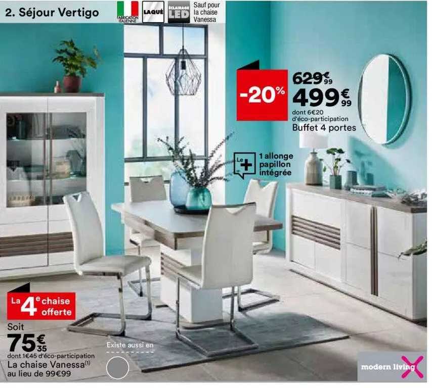séjour vertigo : la chaise vanessa, buffet 4 portes modern living
