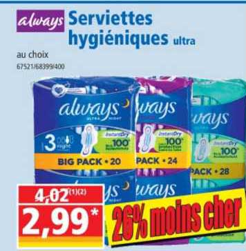 serviettes hygiéniques ultra always