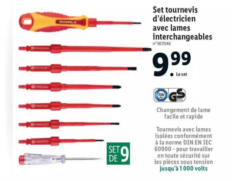 set tournevis d'électricien avec lames interchangeables