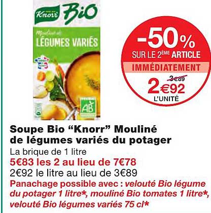 soupe bio "knorr" mouliné de légumes variés du potager
