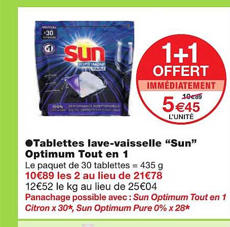tablettes lave-vaisselle "sun" optimum tout en 1