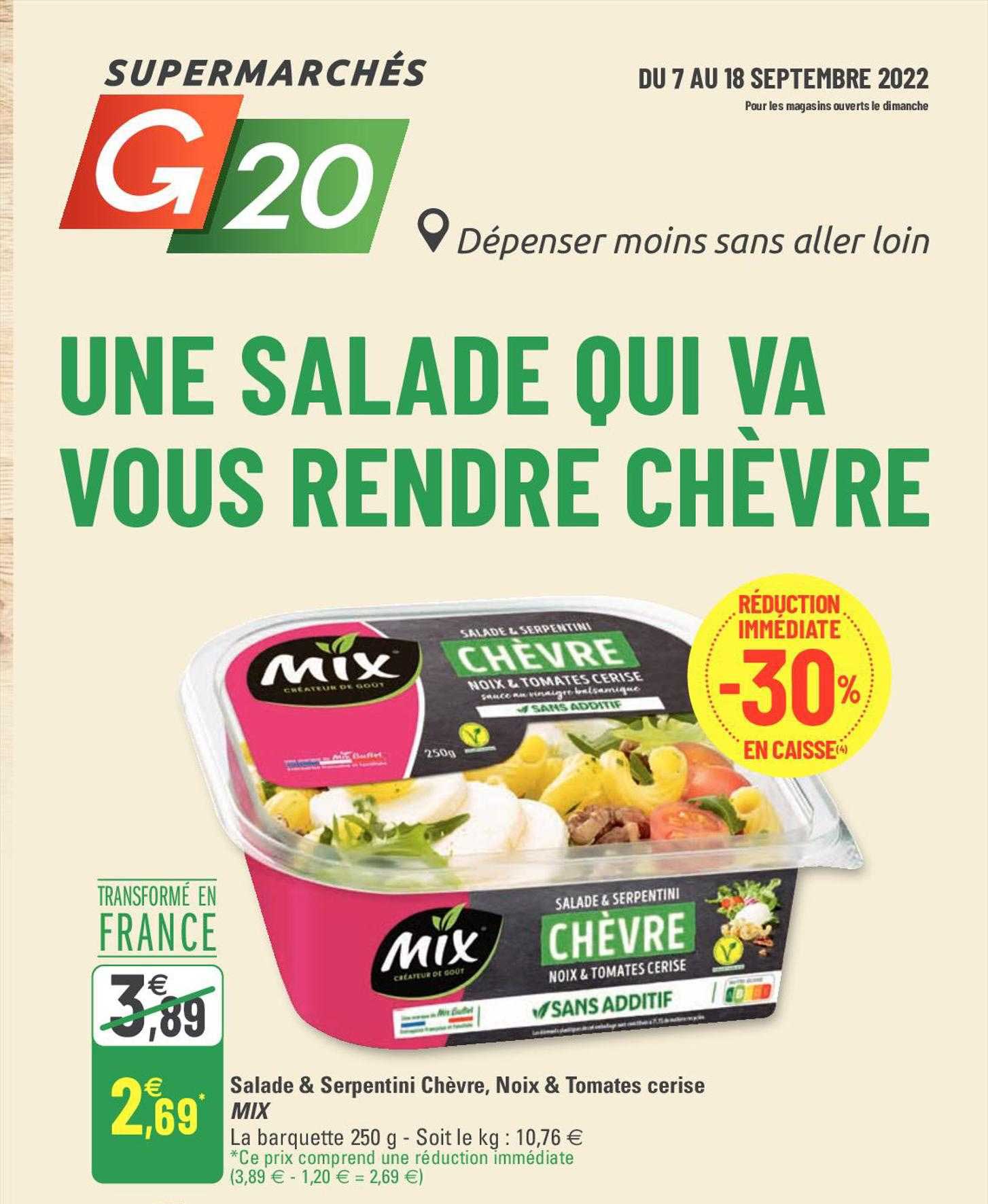 Salade & Serpentini Chèvre, Noix & Tomates Cerise Mix