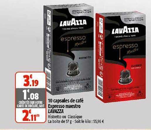 10 capsules de café expresso maestro lavazza