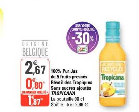 100% Pur Jus De 5 Fruits Pressés Réveil Des Tropiques Sans Sucres Ajoutés Tropicana