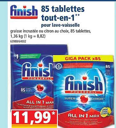 85 tablettes tout-en-1 pour lave-vaisselle finish