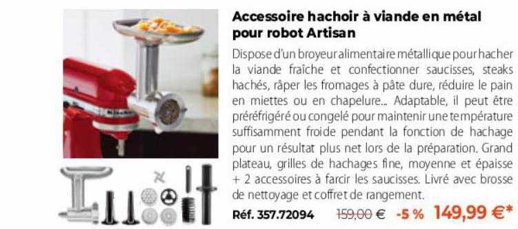 accessoire hachoir à viande en métal pour robot artisan