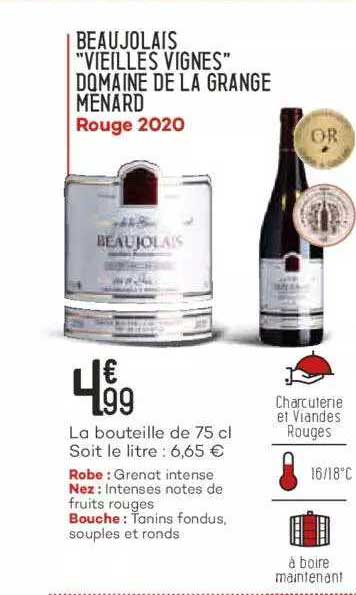 beaujolais "vieilles vignes" domaine de la grange menard rouge 2020
