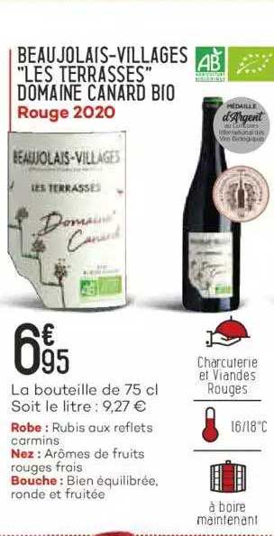 beaujolais-villages "les terrasses" domaine canard bio rouge 2020