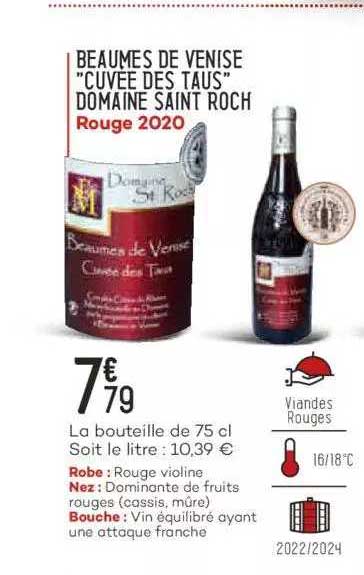 beaumes de venise "cuvée des taus" domaine saint roche rouge 2020
