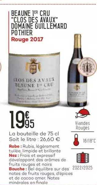 beaune 1er cru "clos des avaux" domaine guiullemard pothier rouge 2017