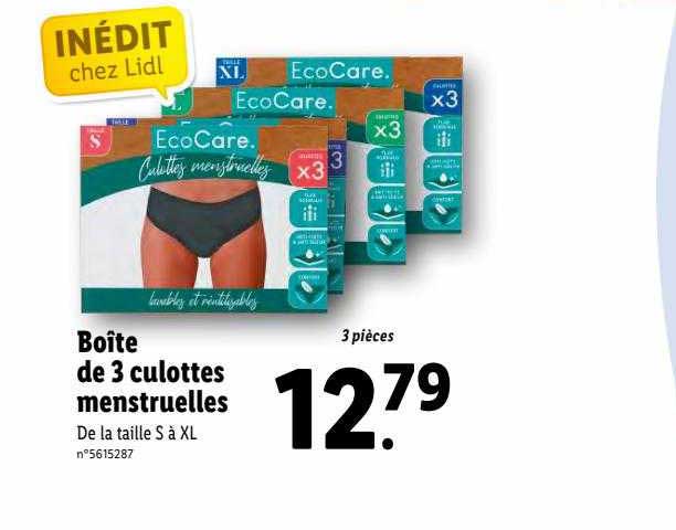 boîte de 3 culottes menstruelles ecocare