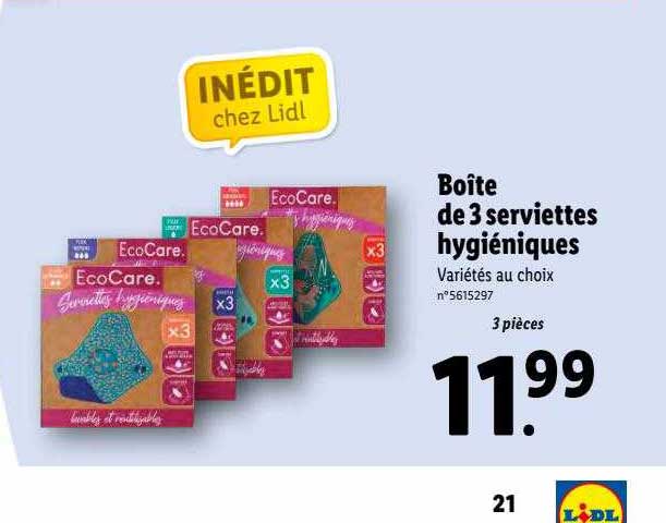 boîte de 3 serviettes hygiéniques ecocare