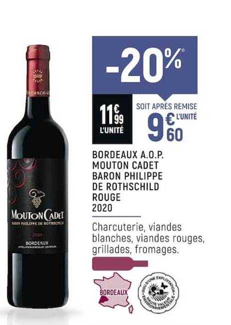 bordeaux a.o.p. mouton cadet baron philippe de rothschild rouge 2020