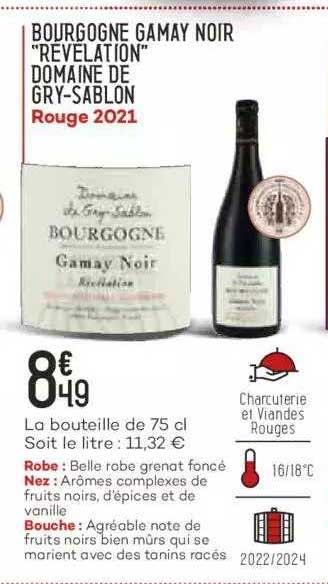 bourgogne gamay noir "révelation" domaine de gry-sablon rouge 2021