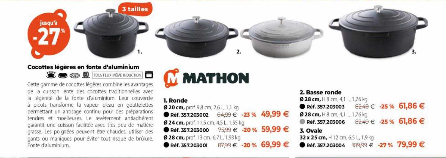 cocottes légères en fonte d'aluminium mathon