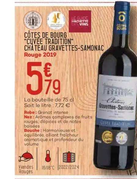côtes de bourg "cuvée tradition" château gravettes-samonac rouge 2019
