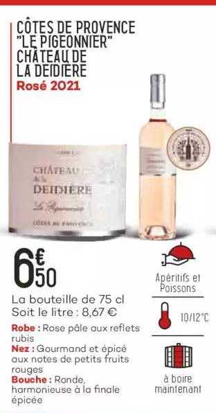 côtes de provence "le pigeonnier" château de la deidière rosé 2021