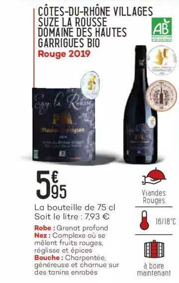côtes-du-rhône villages suze la rousse domaine des hautes garrigues bio rouge 2019
