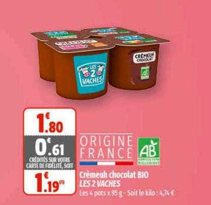 Crémeux Chocolat Bio Les 2 Vaches