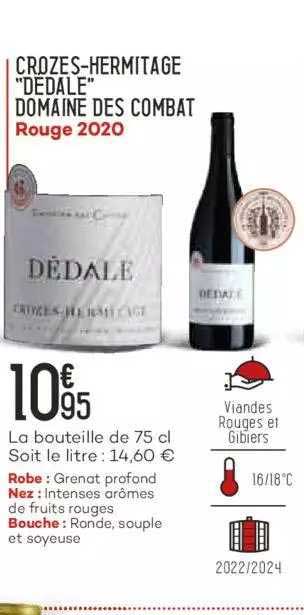 crozes-hermitage "dedale" domaine des combat rouge 2020