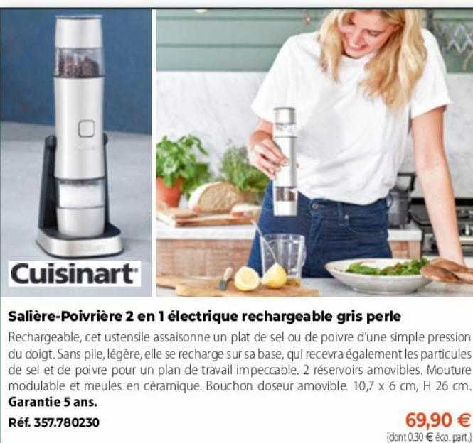 cuisinart salière-poivrière 2en1 électrique rechargeable gris perle
