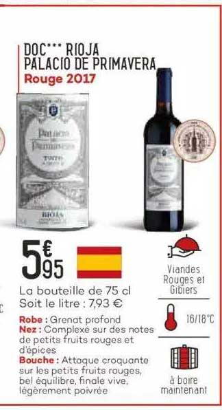 Doc Rioja Palacio De Primavera Rouge 2017