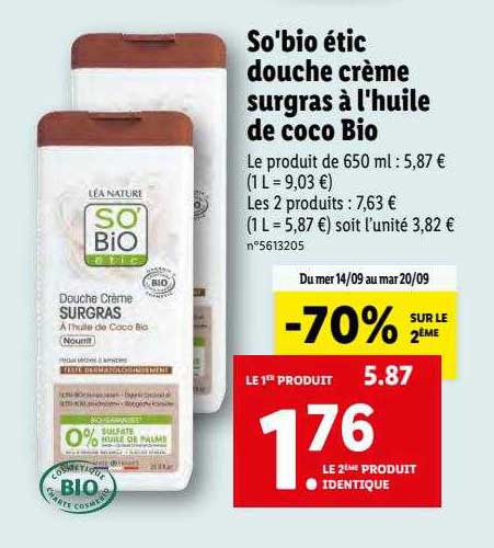 Douche Crème Surgras à L'huile De Coco Bio So'bio étic