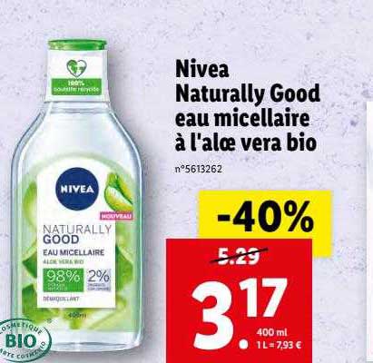 eau micellaire à l'aloe vera bio nivea naturally good