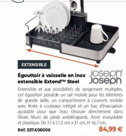 égouttoir à vaisselle en inox extensible extend steel  joseph joseph