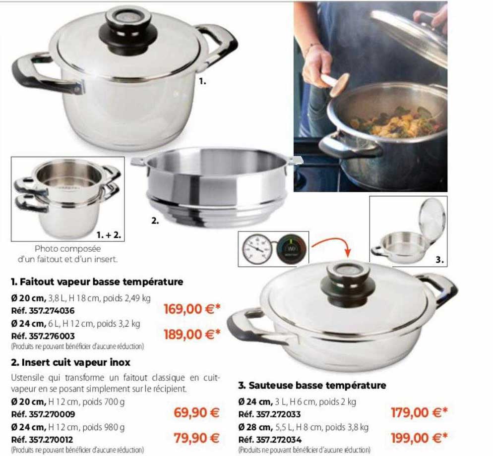 faitout vapeur basse température, insert cuit vapeur inox, sauteuse basse température