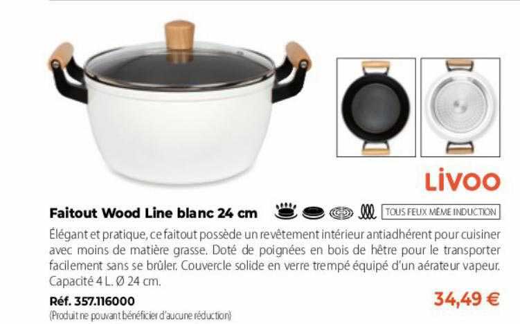 faitout wood line blanc 24 cm livoo