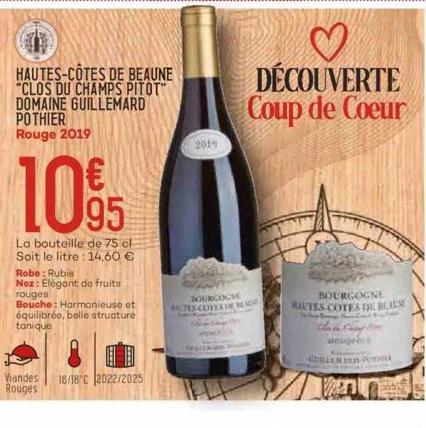 hautes-côtes de beaune "clos du champs pitot" domaine guillemard pothier rouge 2019