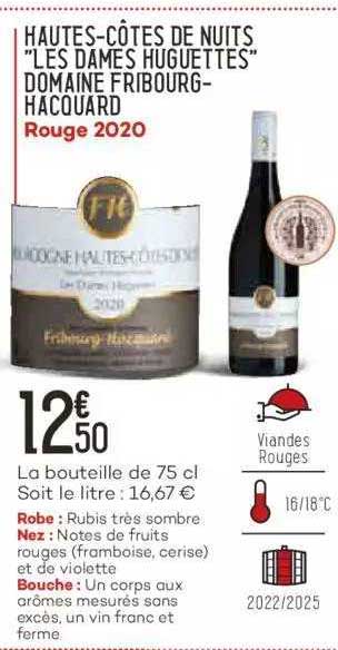 hautes-côtes de nuits "les dames huguettes" domaine fribourg-hacquard rouge 2020