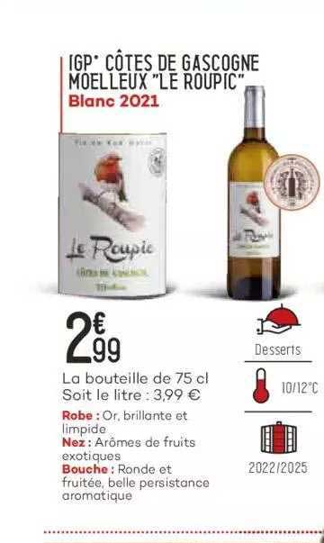 igp côtes de gascogne moelleux "le roupic" blanc 2021