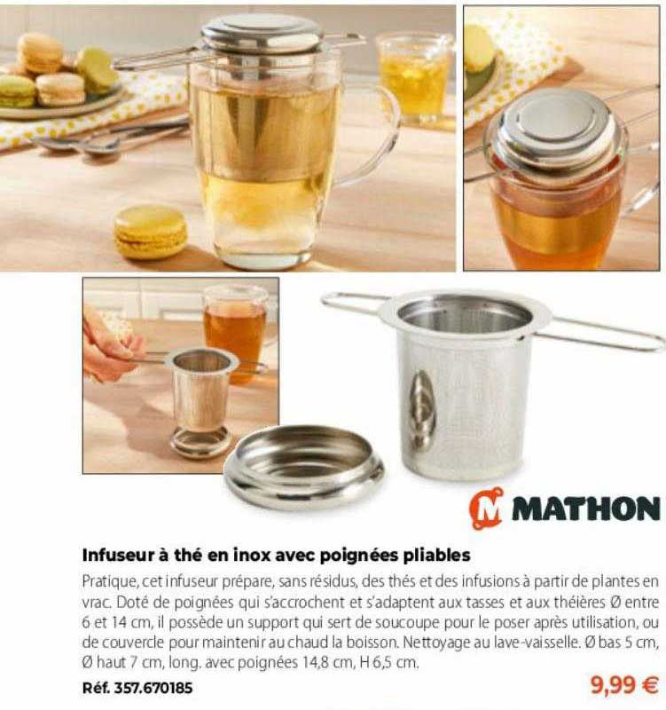 infuseur à thé en inox avec poignées pliables