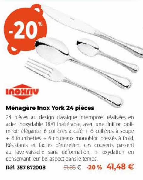 inoxriv ménagère inox york 24 pièces