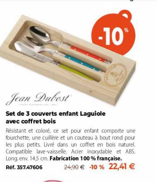 jean dubost set de 3 couverts enfant laguiole avec coffret bois