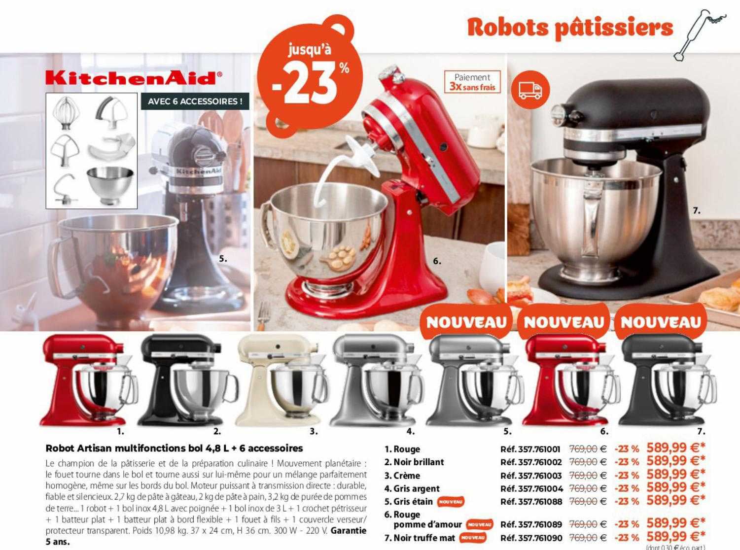 kitchenaid robot artisan multifonctions bol + 6 accessoires