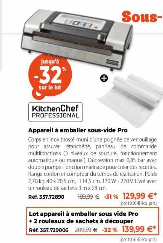 kitchenchef professional appareil à emballer sous-vide pro