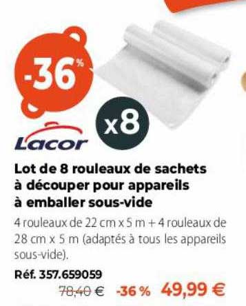 lacor lot de 8 rouleaux de sachets à découper pour appareils à emballer sous-vide