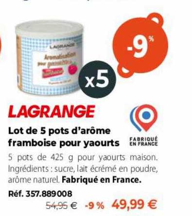 lagrange lot de 5 potes d'arôme framboise pour yaourts