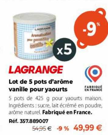 lagrange lot de 5 pots d'arôme vanille pour yaourts