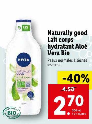 lait corps hydratant aloé vera bio nivea naturally good