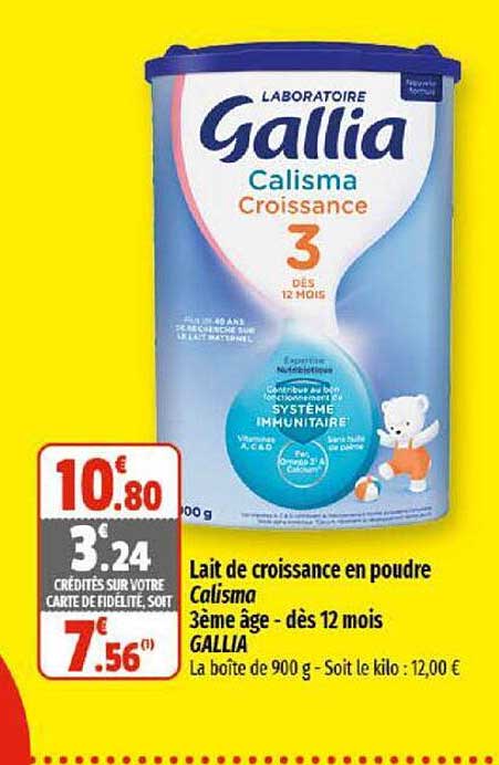 lait de croissance en poudre calisma 3 ème âge - dès 12 mois gallia