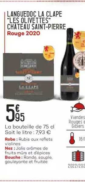 languedoc la clape "les olivettes" château saint-pierre rouge 2020