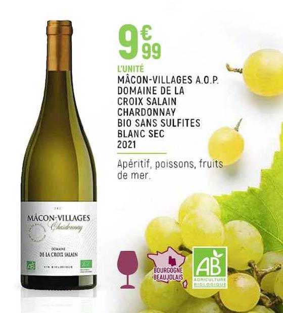 mâcon-villages a.o.p. domaine de la croix salain chardonnay bio sans sulfites blanc sec 2021