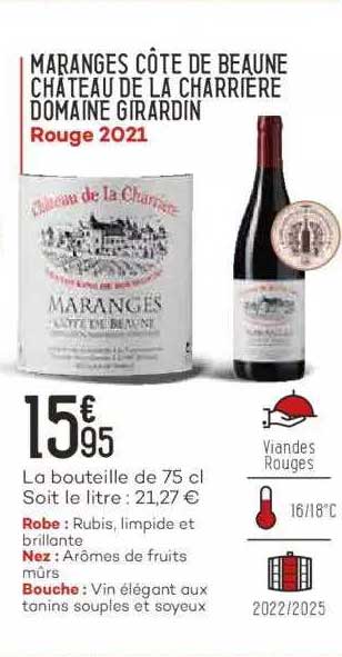 maranges côte de beaune château de la charrière domaine girardin rouge 2021