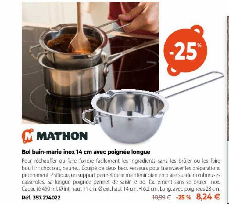 mathon bol bain-marie inox avec poignée longue