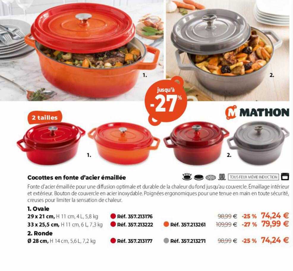 mathon cocottes en fonte d'acier émaillée