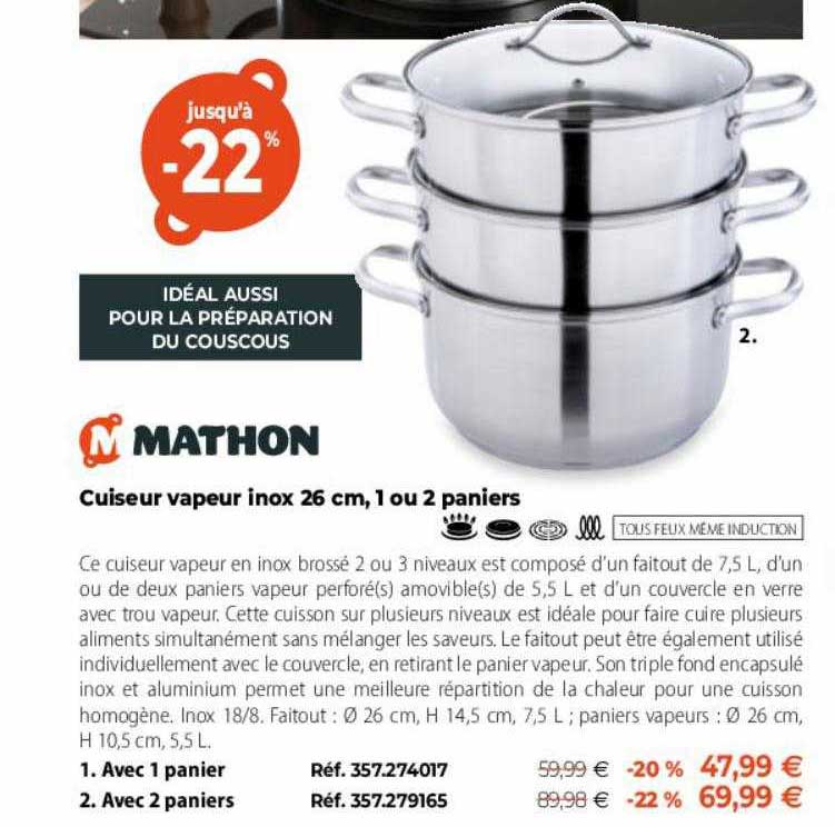 Mathon Cuiseur Vapeur Inox 1 Ou 2 Paniers